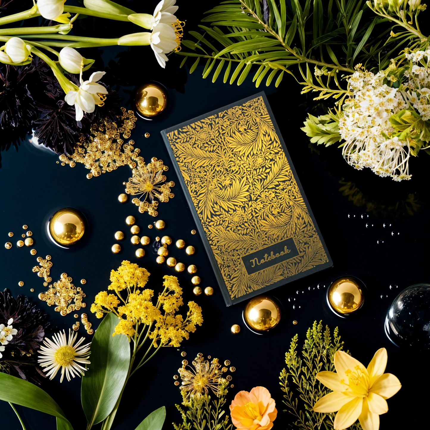 A Small Notebook Gold Larkspur on Black